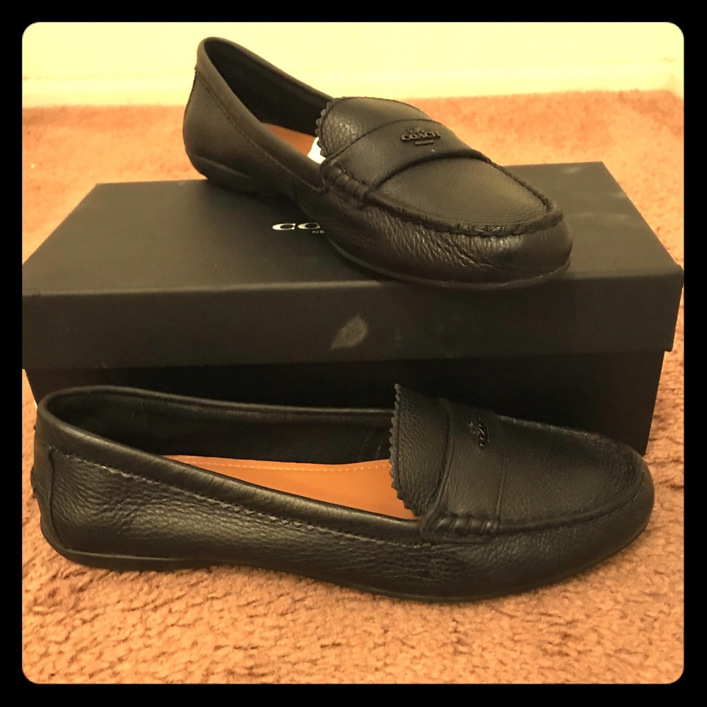 Black Leather Coach Loafers Size 10